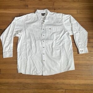 Ariat Men's XXL Button Up Long Sleeve Shirt Crisp White 100% Cotton Twill Cowboy